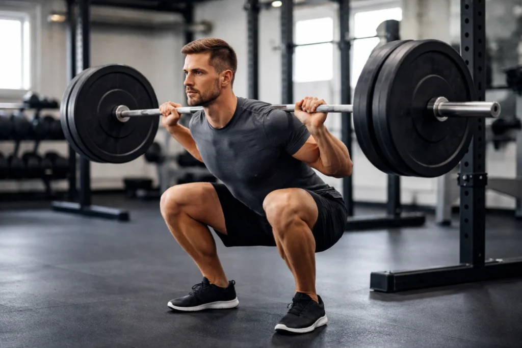 Controlled Barbell Squat With Proper Form and Depth
