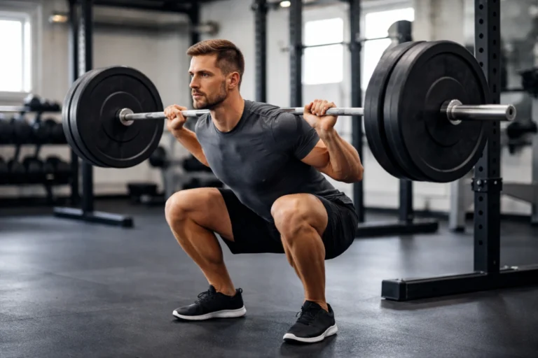 Controlled Barbell Squat With Proper Form and Depth